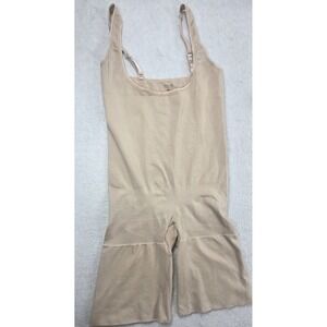 Assets by Spanx XL Nude Shapewear Bodysuit Open Gusset Mid Thigh Tummy Control